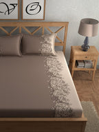 CHHAVI INDIA Brown Ethnic Motifs Cotton 210 TC King Bedsheet with 2 Pillow Covers