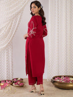 Indo Era Floral Embroidered Beads And Stones Straight Kurta With Palazzos
