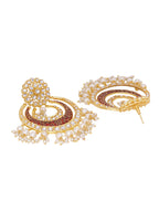 Shoshaa Red & Off-White Kundan Studded & Beaded Crescent Shaped Chandbalis - Distacart