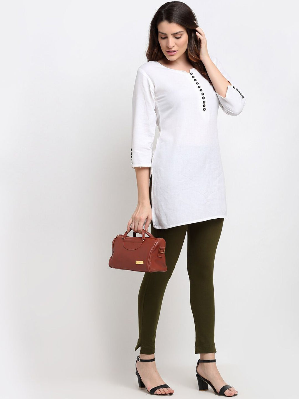 TAG 7 Women Olive Green & Brown Pack of 2 Leggings