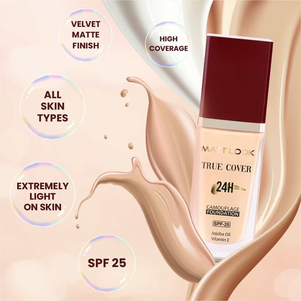Matt Look True Cover Camouflage 24Hrs Long Stay Foundation - Rose Beige