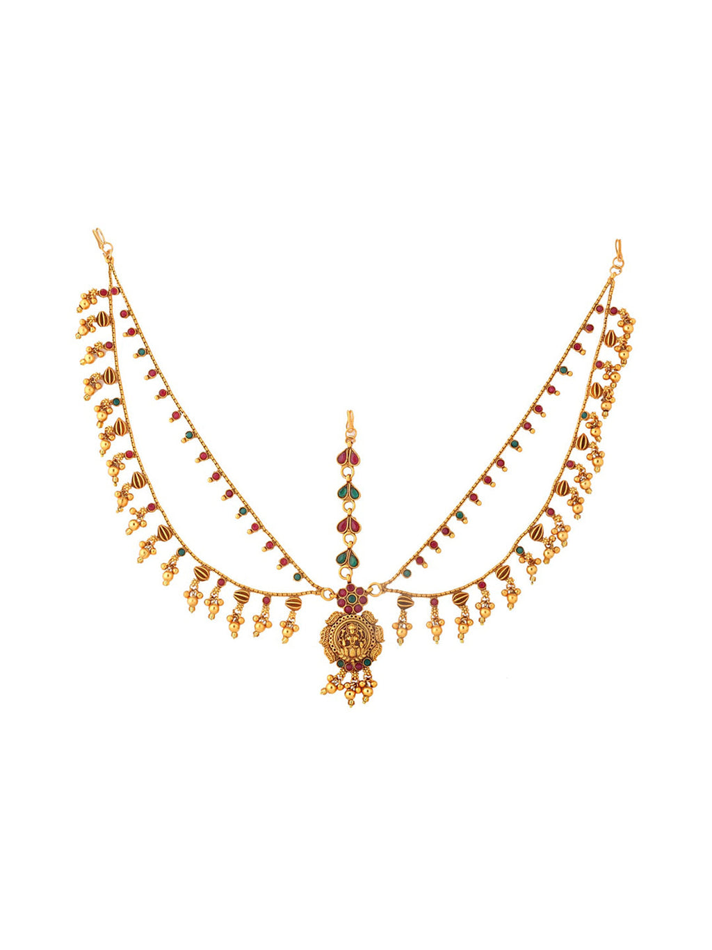 Yellow Chimes Gold-Plated Pink & Green Stone Studded Ghungroo Beaded Mathapatti - Distacart