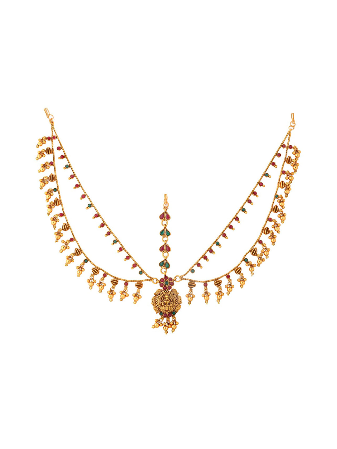 Yellow Chimes Gold-Plated Pink & Green Stone Studded Ghungroo Beaded Mathapatti - Distacart