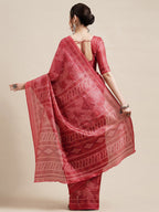 Saree Mall Red & Off White Floral Art Silk Sarees
