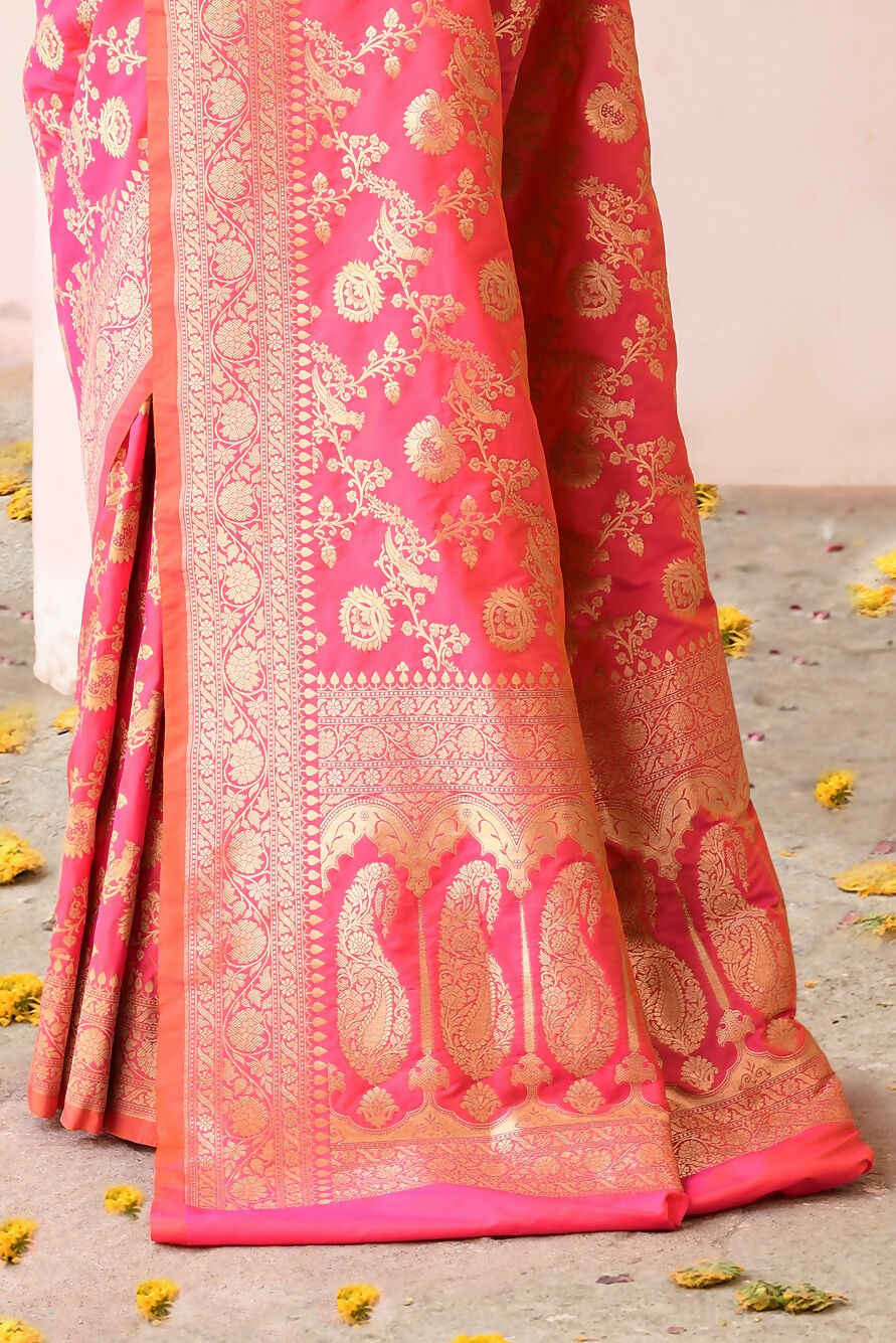 Joban Fashion Pink Peach Soft Pure Handloom Banarasi Silk Saree