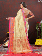 Lorenvalley Fashion Cream Kanjivaram Silk Woven Design with Zari Weaving Saree