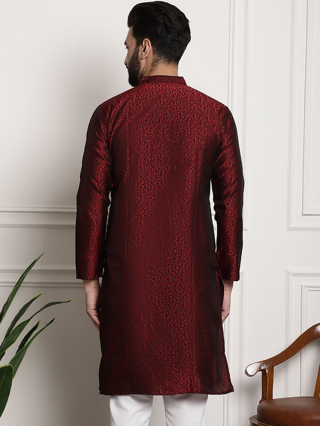 Sojanya Men Maroon Printed Straight Kurta