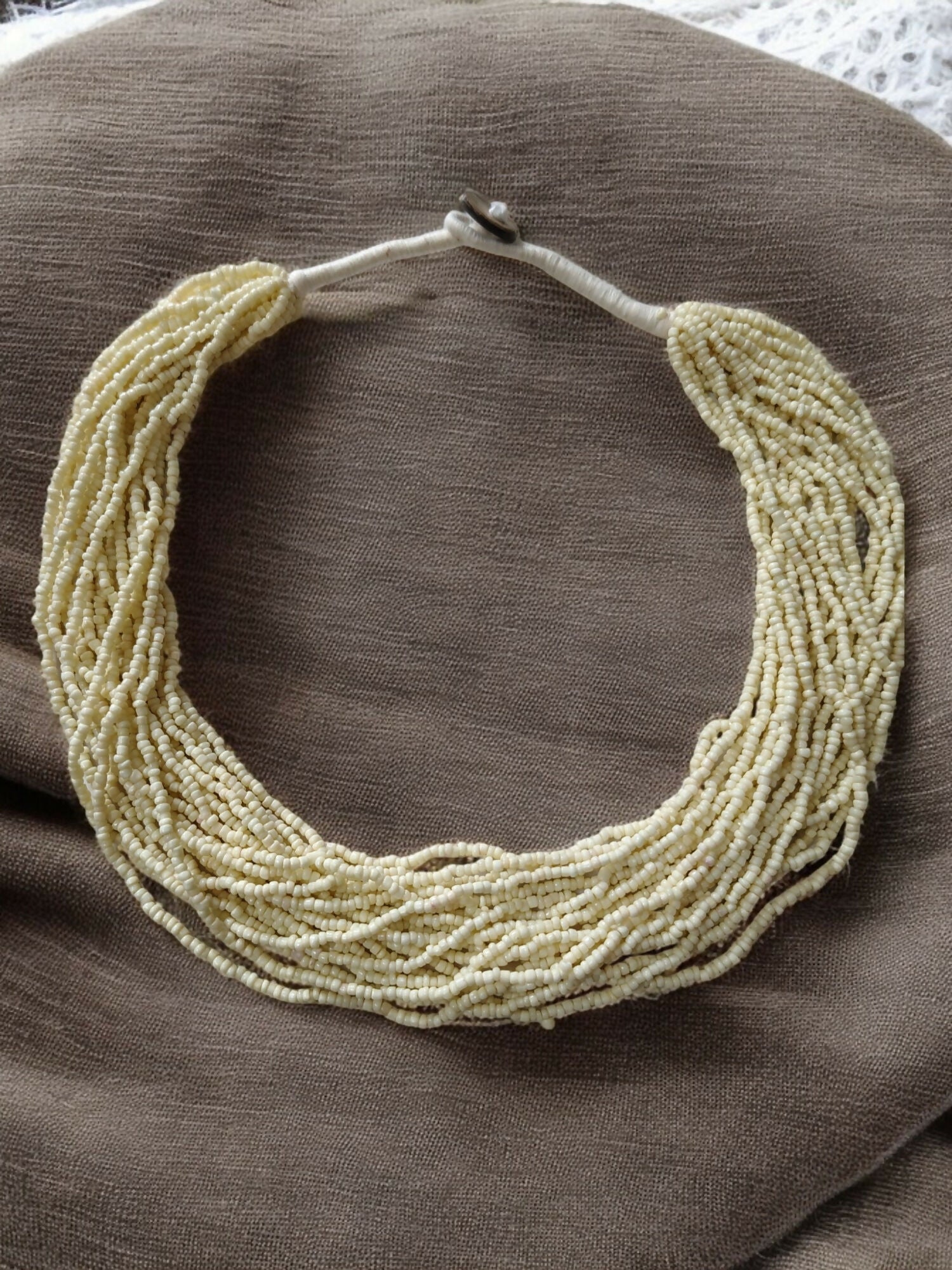 Inhanns Handmade Beaded Multilayer Necklace, 20 Layers - Cream