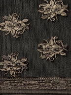 Saree Mall Black Floral Linen Blend Banarasi Saree - Distacart