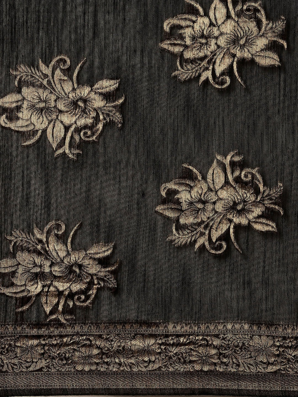 Saree Mall Black Floral Linen Blend Banarasi Saree - Distacart