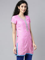 Souchii Pink Embroidered Pastels Kurta - Distacart