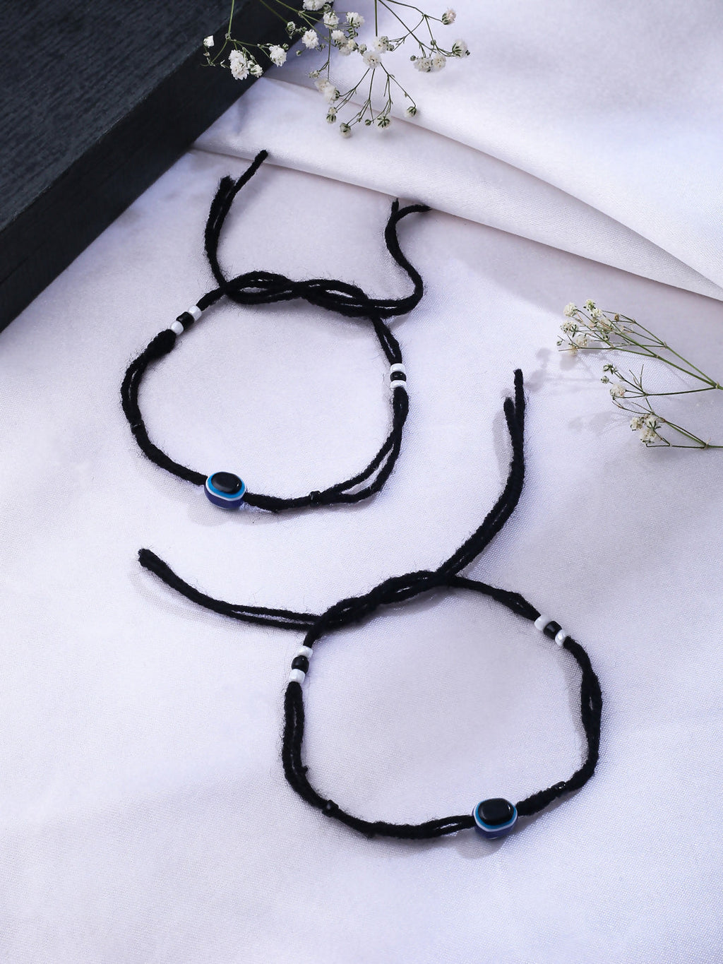 NVR Women & Men Set of 2 Black Evil Eye Rakhi With Roli Chawal - Distacart