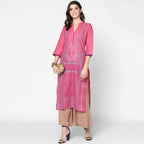 Cheera Hand Block Print Baby Pink Straight Kurta (MAAI-048K)