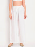 TAG 7 Women White Solid Flared Palazzos