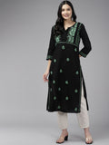 ADA Ethnic Motifs Embroidered Chikankari Cotton Straight Kurta