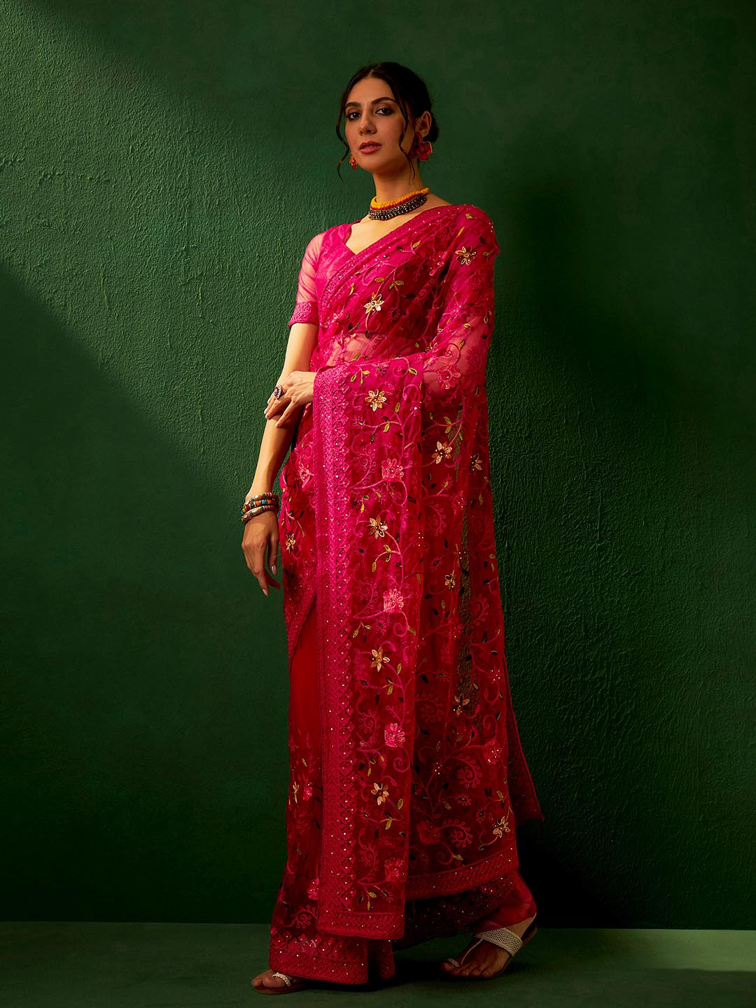 Sangria Embroidered Net Saree - Distacart