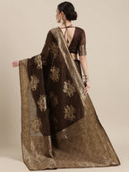 Saree Mall Brown Floral Linen Blend Banarasi Saree - Distacart