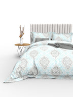 THE WHITE MOSS Blue & Grey Ethnic Motifs 350 TC Cotton King Bedsheet with 2 Pillow Covers