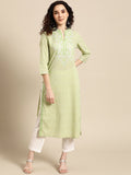 Sangria Women Green Floral Yoke Design Thread Work Pastels Kurta