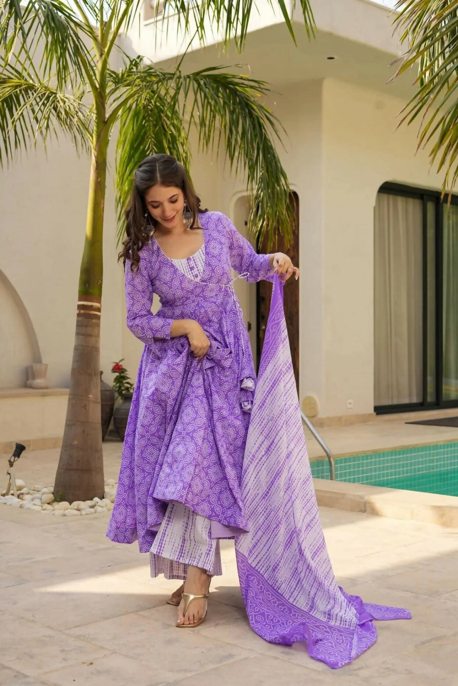 Aayaa Designer Printed Muslin Suit - Purple