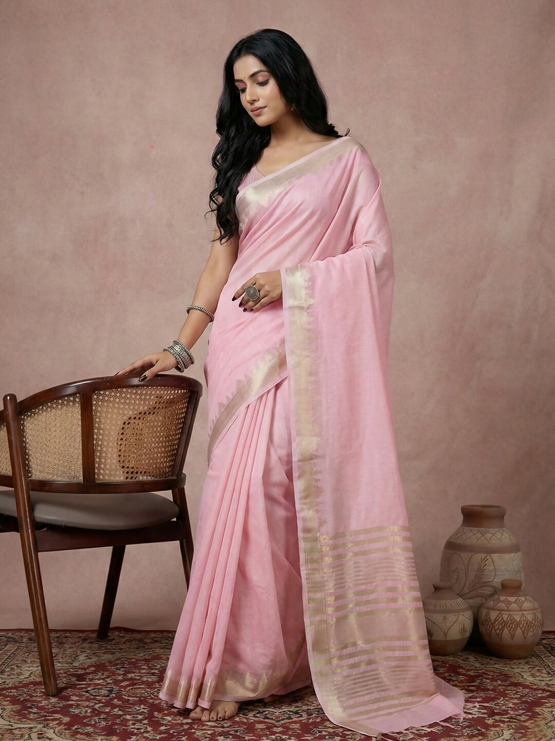 Shree Shyam Fashion Light Pink Cotton Saree - Distacart