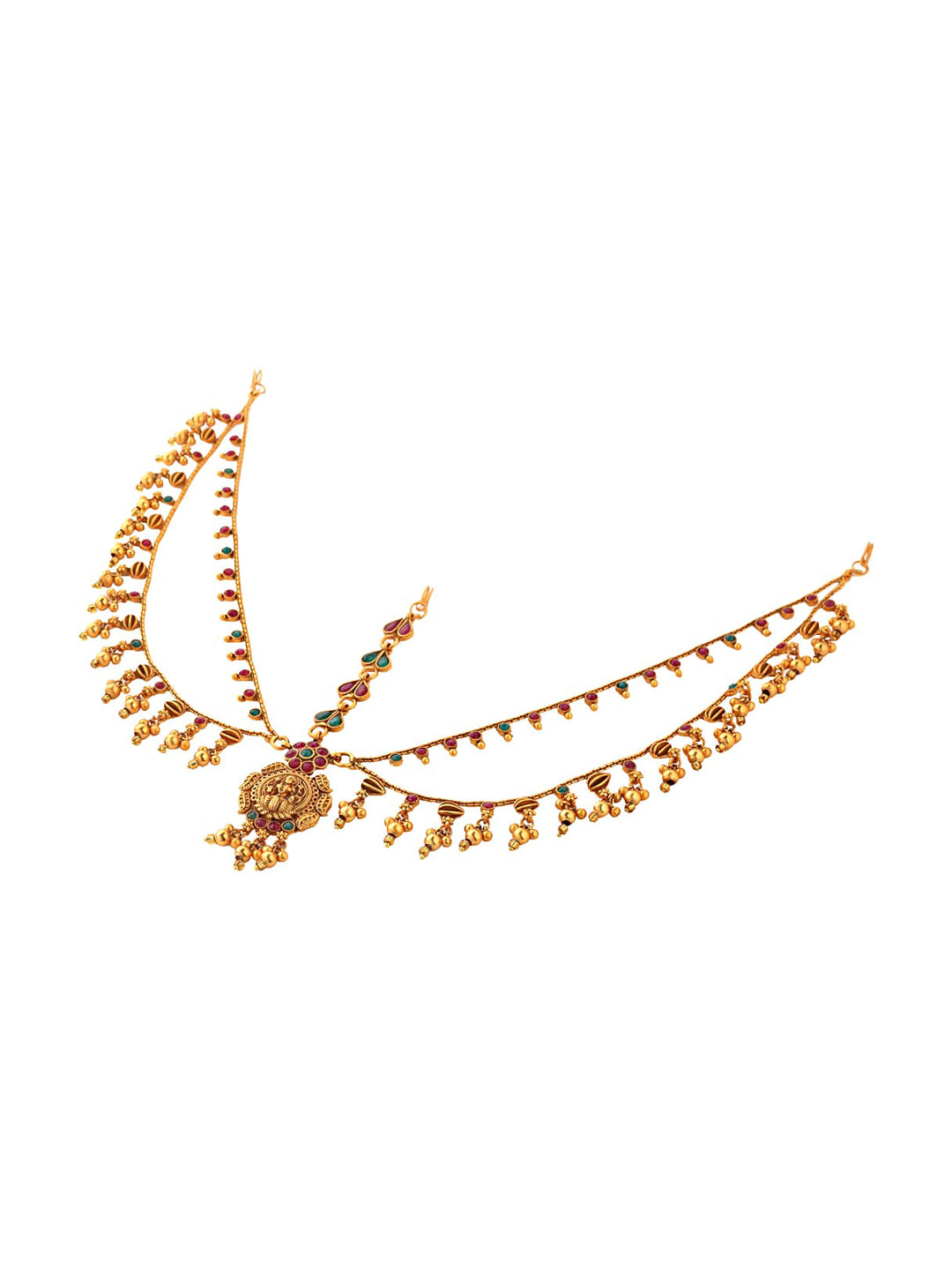 Yellow Chimes Gold-Plated Pink & Green Stone Studded Ghungroo Beaded Mathapatti - Distacart
