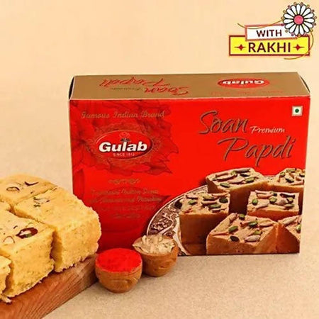 Luxury American Diamond Rakhi and Soan Papdi