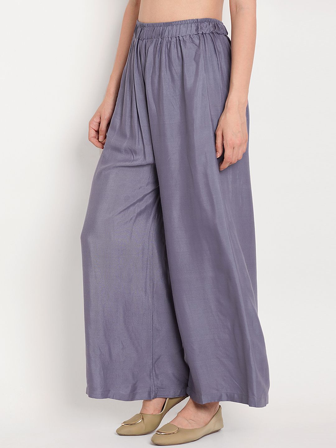 TAG 7 Women Grey Solid Flared Palazzos