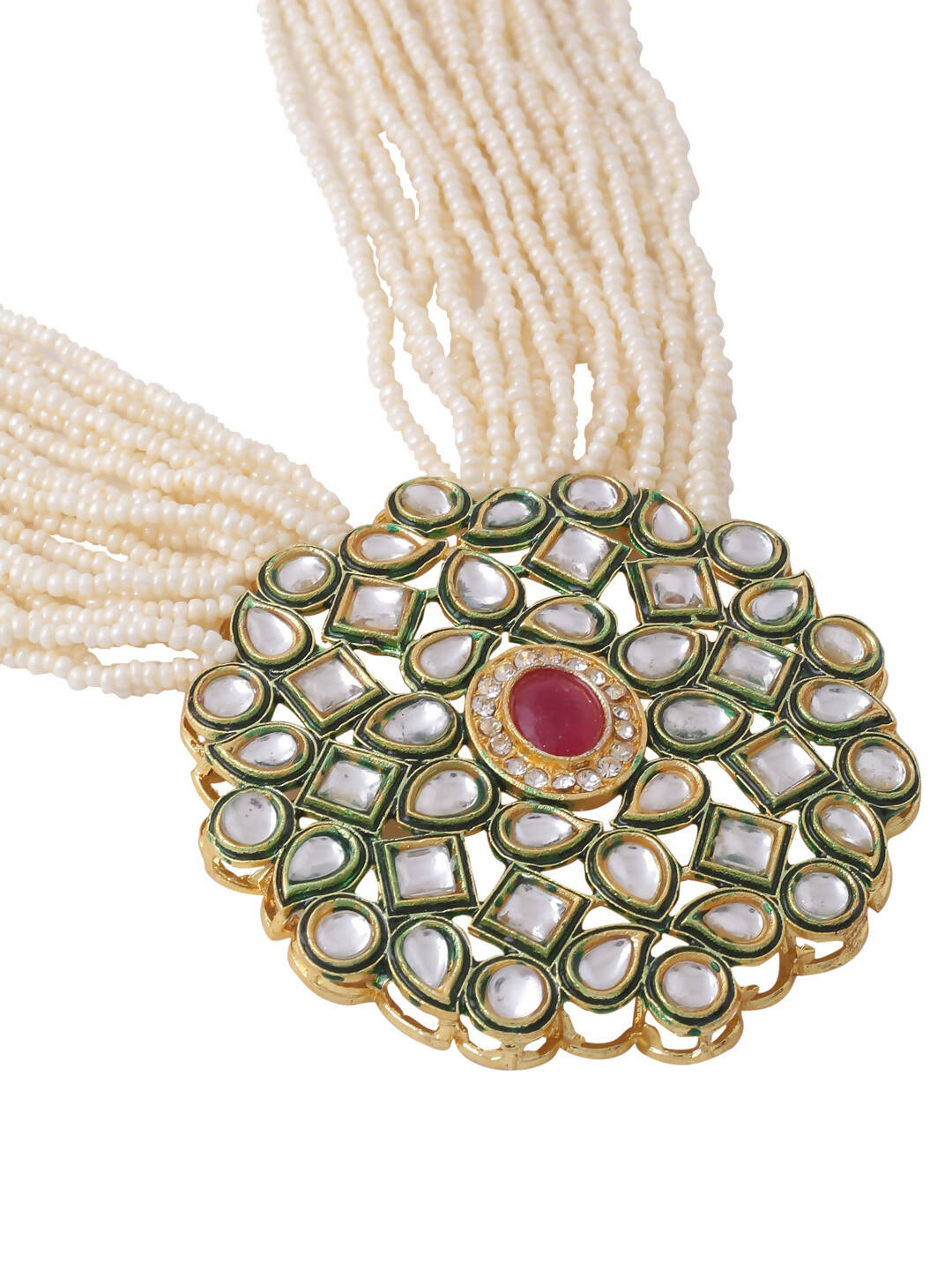 NVR Women Gold-Polished Kundan Studded Jewellery Set