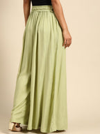 TAG 7 Women White & Green Solid Flared Palazzos