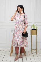 Myshka Women Cotton A-Line Round Neck Multi Floral Kurtas - Distacart