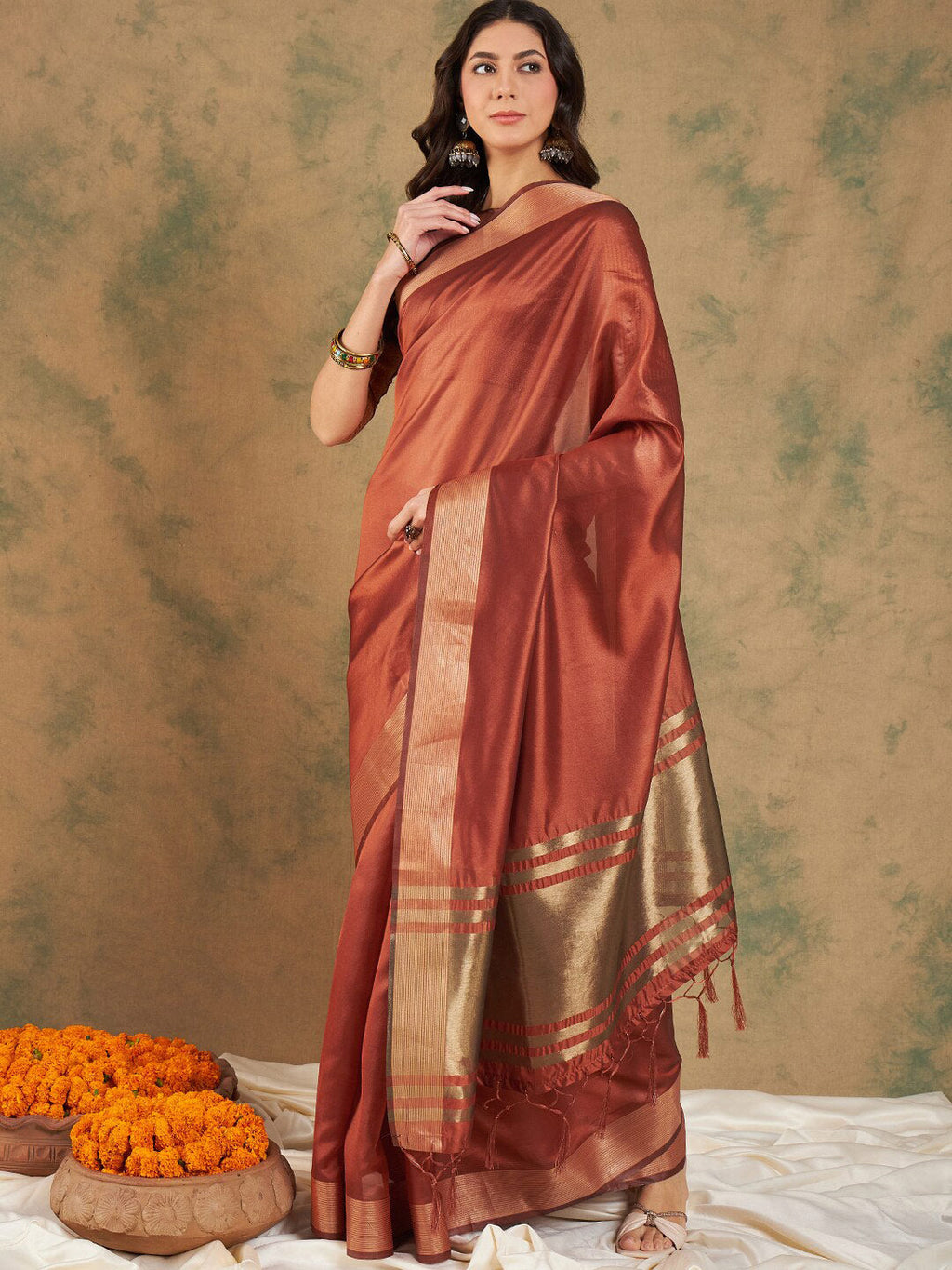 Sangria Woven Design Organza Sarees - Distacart