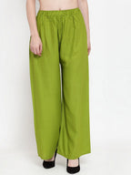TAG 7 Women Pack Of 2 Green & Maroon Solid Flared Palazzos