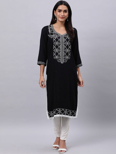 Souchii Black Ethnic Motifs Yoke Design Thread Work Grandeur & Majestic Artwork Kurta