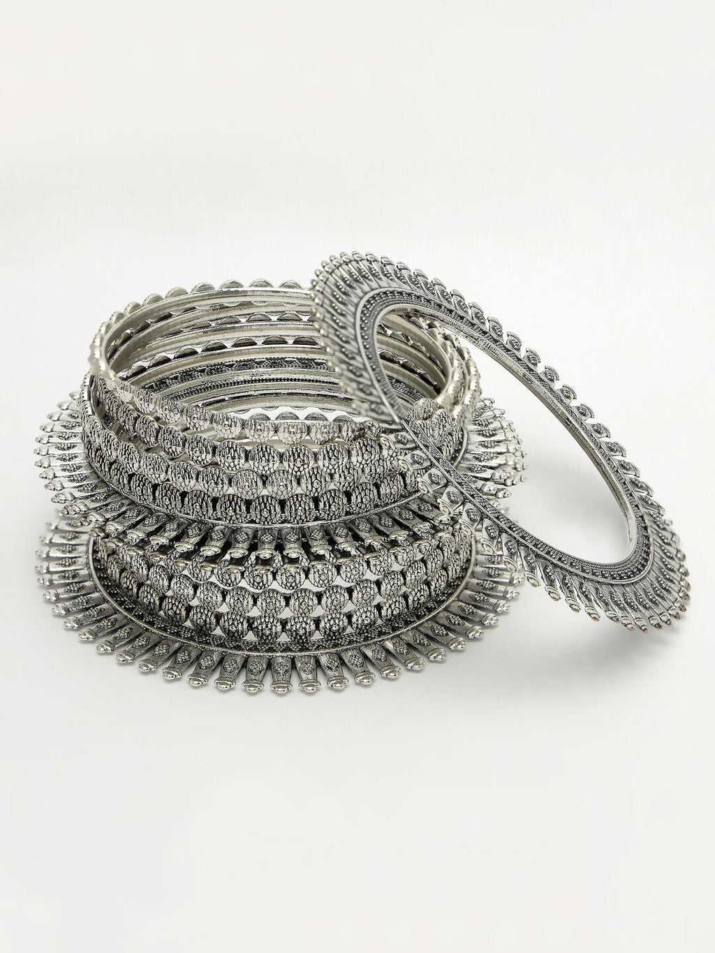 NVR Women's Set of 6 Silver-Toned German Silver Oxidised Bangles - Distacart