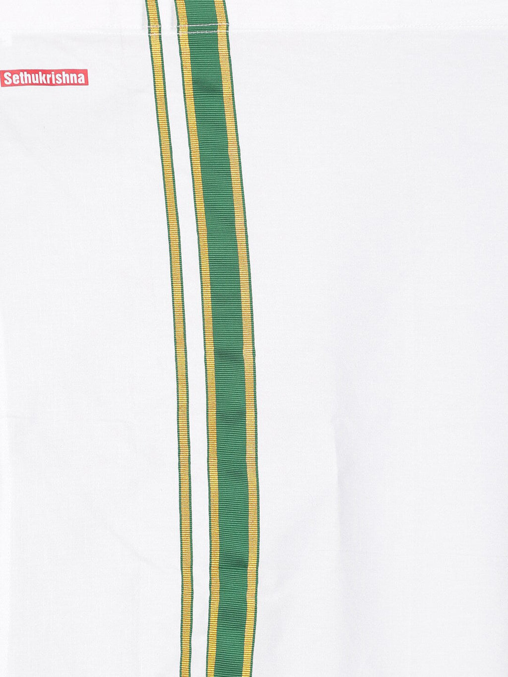 Sethukrishna Boys White & Green Pure Cotton Solid Shirt and Veshti Set
