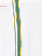 Sethukrishna Boys White & Green Pure Cotton Solid Shirt and Veshti Set
