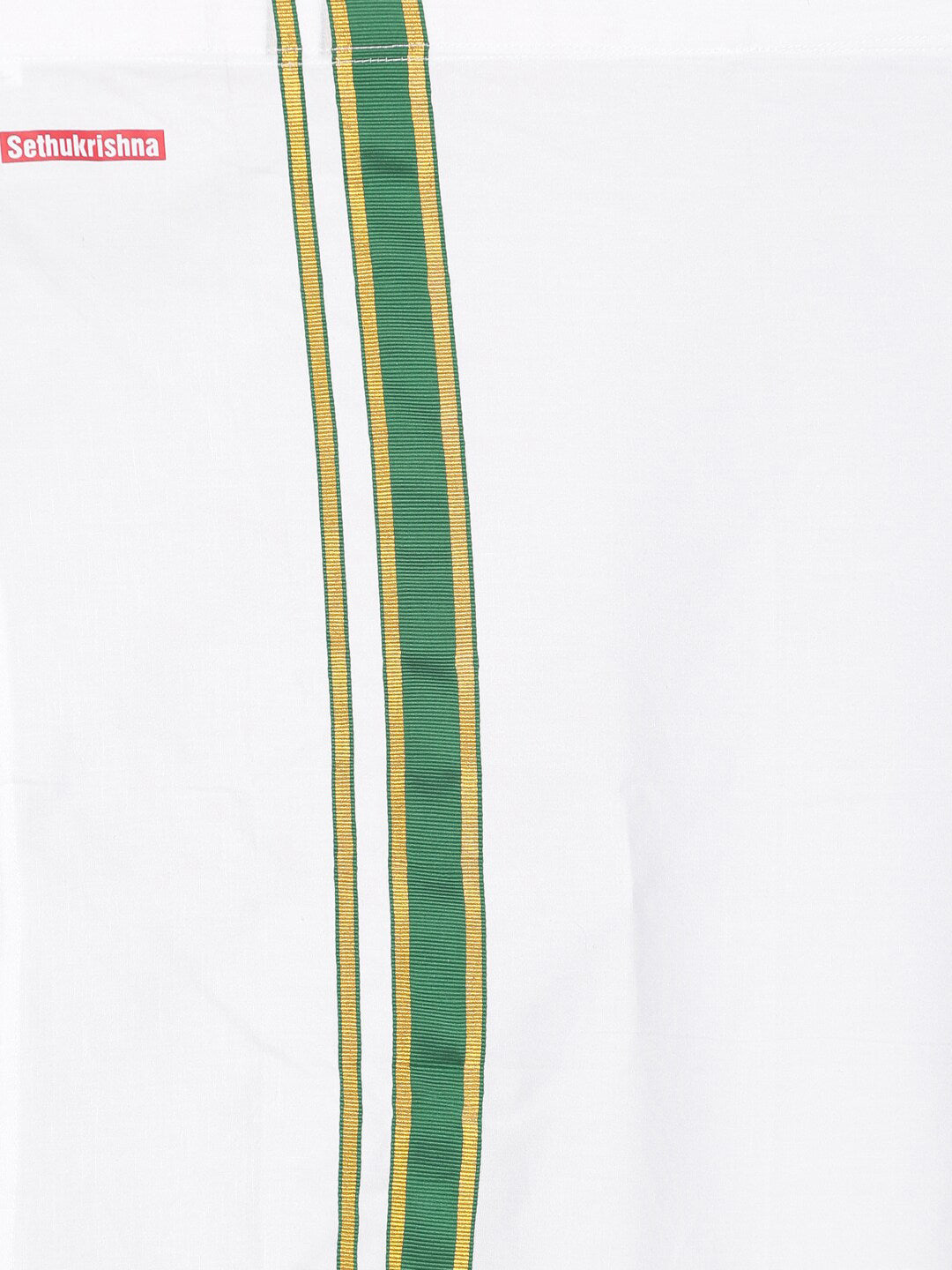 Sethukrishna Boys White & Green Pure Cotton Solid Shirt and Veshti Set