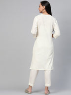 Sangria Women Off-White & Golden Yoke Design Kurta with Trousers