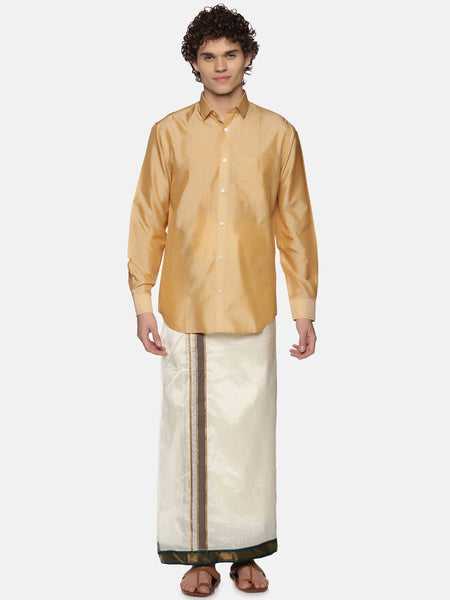 Sethukrishna Men Off White Solid Art Silk Dhotis