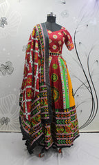 Multi Color Pure Cotton Hand Block Print Navratri Lehenga Choli with Dupatta - Raas
