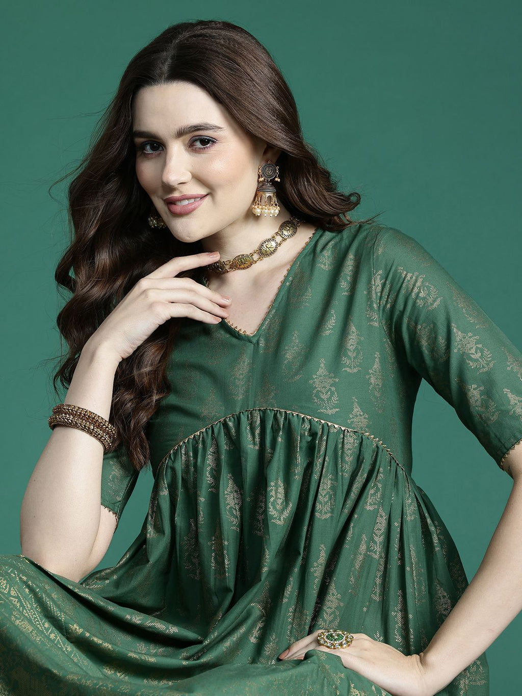 Sangria Ethnic Motifs Print Gotta Patti Pure Cotton Anarkali Kurta