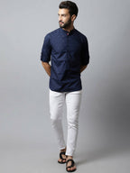 Even Apparels Navy blue Color Pure Cotton Men's Kurta With Band Collar (PRT1184) - Distacart