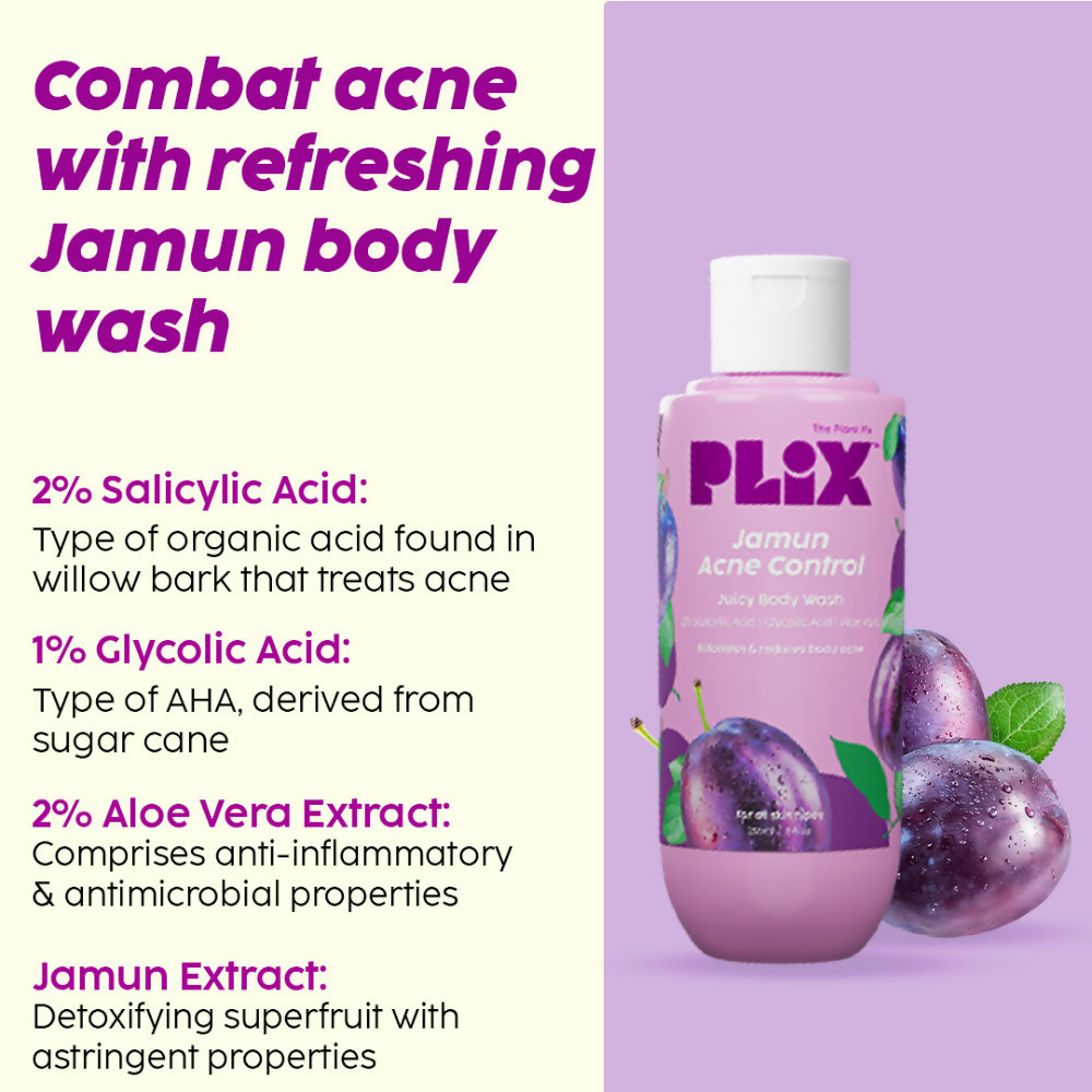 PLIX The Plant Fix Jamun Active Acne Regime With Cleanser & Body Wash For Women & Men