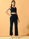 Myshka Women's Navy Blue Solid Top With Trousers