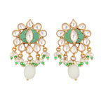 Nuyug 22K Gold Plated Semi Precious Green Stone Studded Pearl Drop Stud Earrings - Distacart