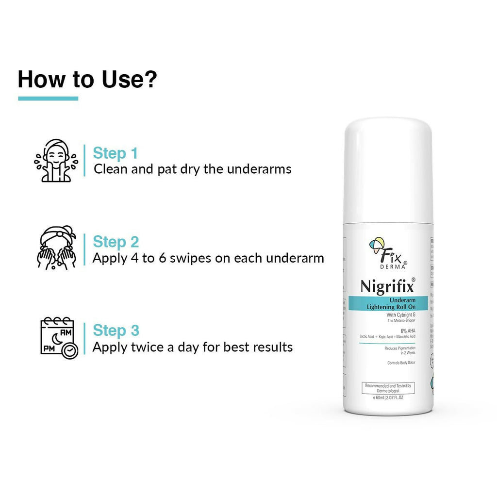Fixderma Nigrifix Underarm Lightening Roll on with 6% AHA, Lactic Acid & 1% Mandelic Acid, Brightens Skin & Exfoliates Underarm - Distacart