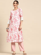 Sangria Floral Printed Cotton Slub Kurta