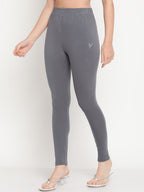 TAG 7 Women Grey Solid Cotton Ankle-Length Leggings