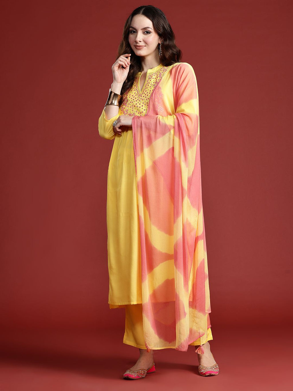 Indo Era Women Embroidered Panelled Mirror Work Pure Cotton Kurta with Trousers & Dupatta - Distacart